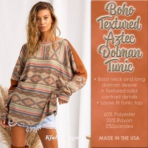 BOHO TEXTURED AZTEC DOLMAN TUNIC